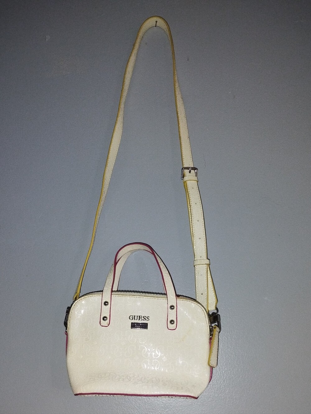 GUESS Cream and Pink Patent Crossbody Bag